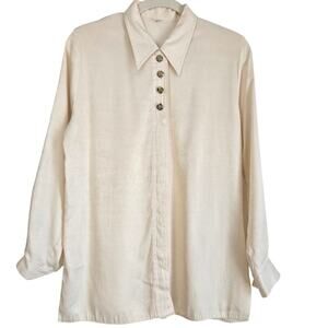 Vintage Neutral Minimalist Chic Quiet Luxury Classic Long Sleeve Shirt Size S